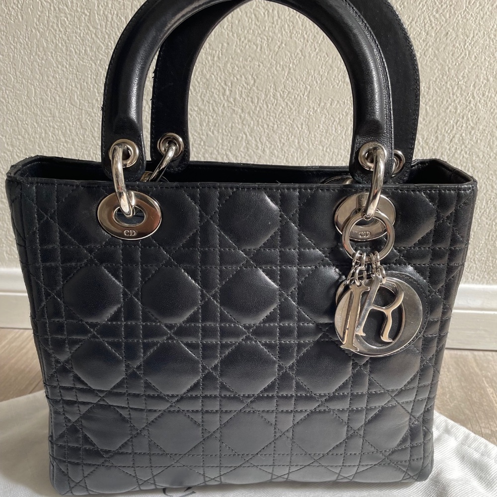 CHRISTIAN DIOR Black Medium Cannage Lady Dior Bag